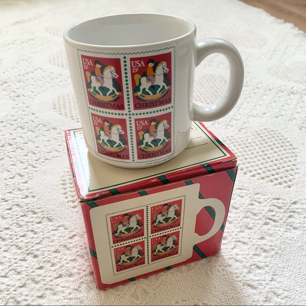 Vintage USPS Christmas Mug Child on rocking horse